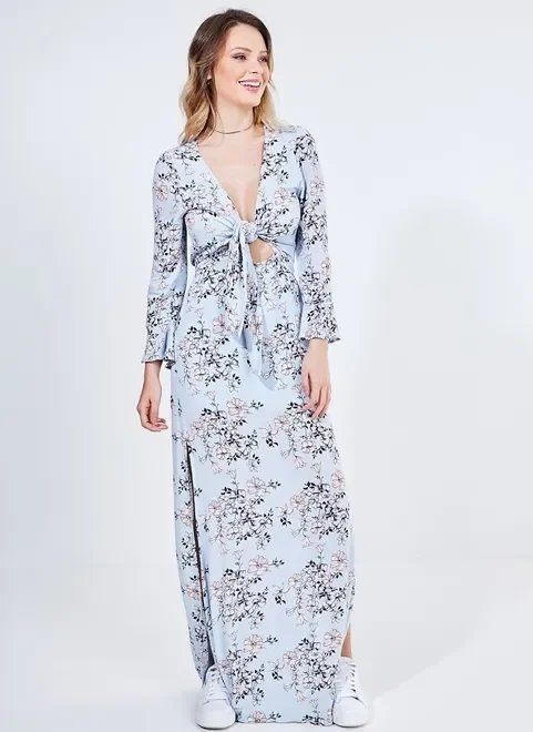 vestido longo floral azul vestido longo floral azul