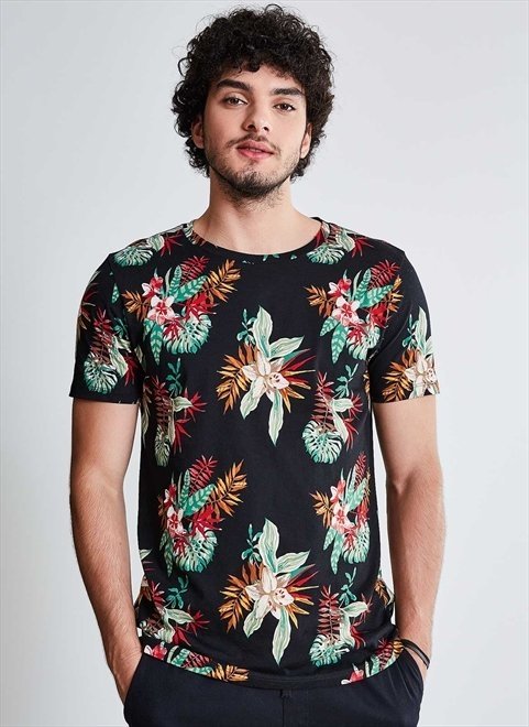 camiseta algodão peruano floral