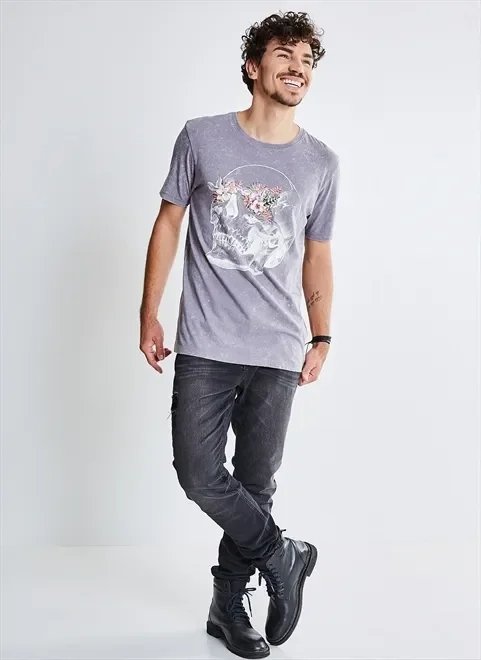camiseta algodão peruano caveira floral camiseta algodão peruano caveira floral