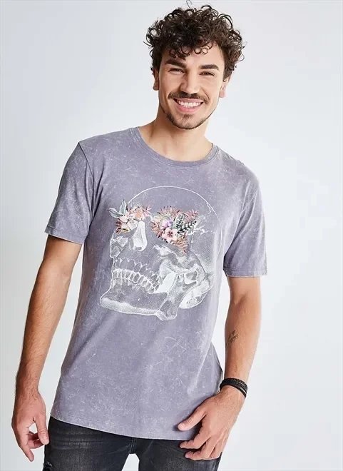camiseta algodão peruano caveira floral camiseta algodão peruano caveira floral