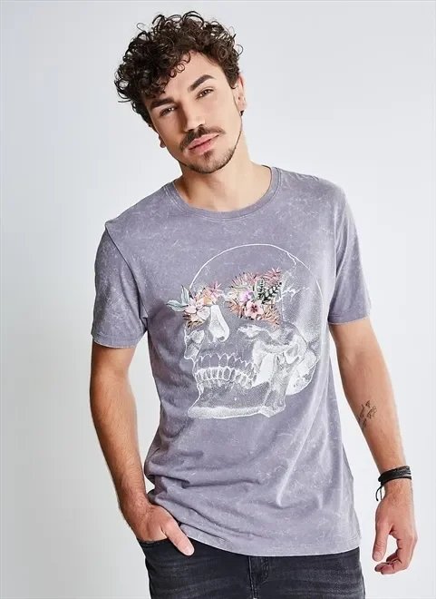 camiseta algodão peruano caveira floral camiseta algodão peruano caveira floral