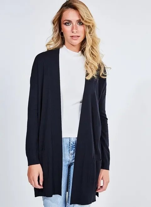 cardigan alongado com bolsos cardigan alongado com bolsos