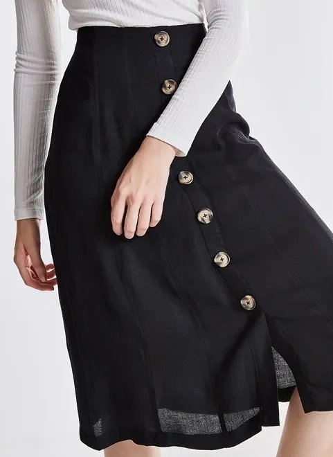 saia midi com botões saia midi com botões