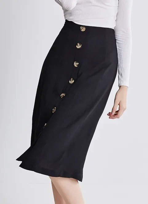 saia midi com botões saia midi com botões