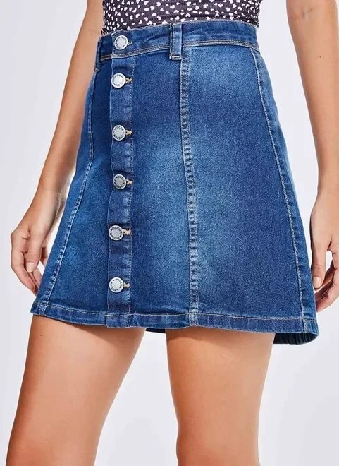 saia cintura alta em jeans com botões saia cintura alta em jeans com botões