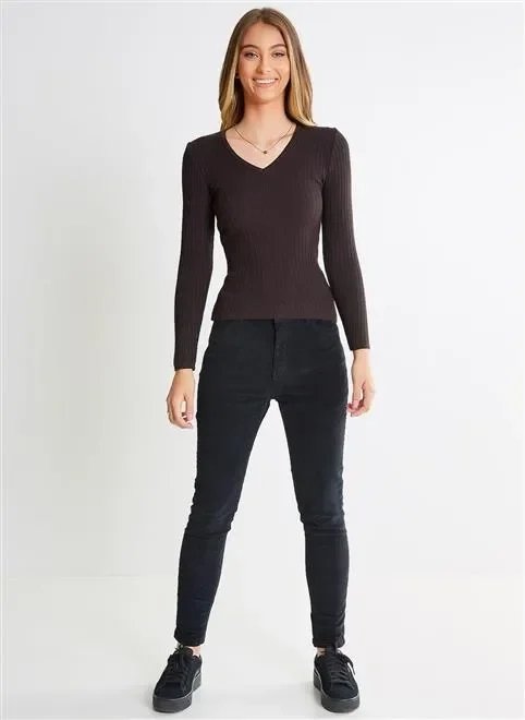 blusa canelada gola v blusa canelada gola v