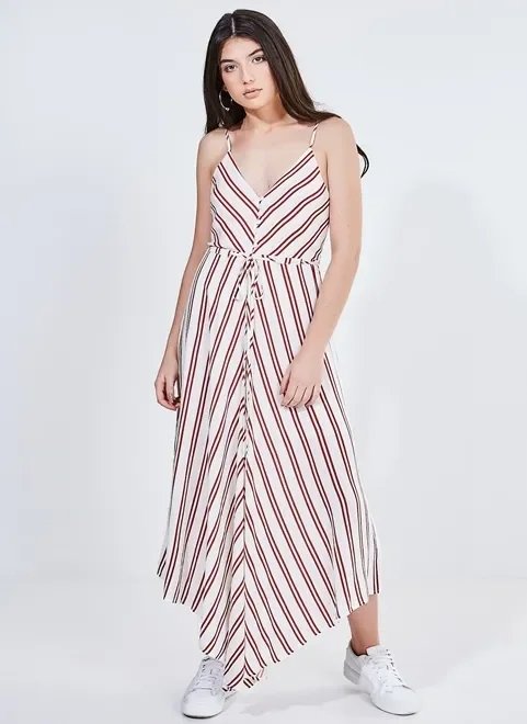 vestido midi listrado com pontas vestido midi listrado com pontas