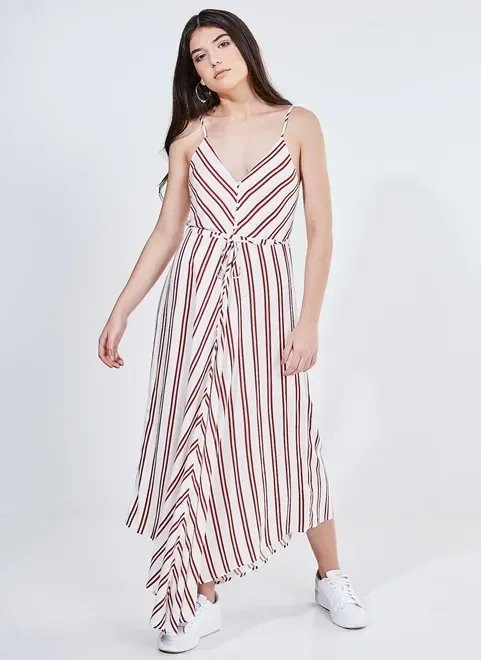 vestido midi listrado com pontas vestido midi listrado com pontas