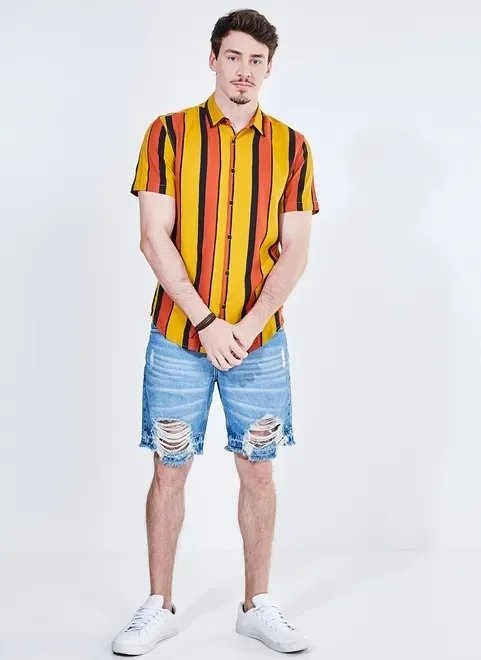 camisa manga curta com listras verticais camisa manga curta com listras verticais