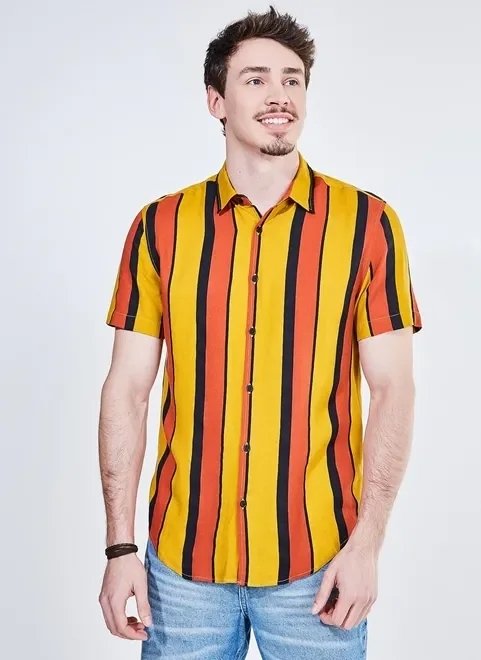camisa manga curta com listras verticais camisa manga curta com listras verticais