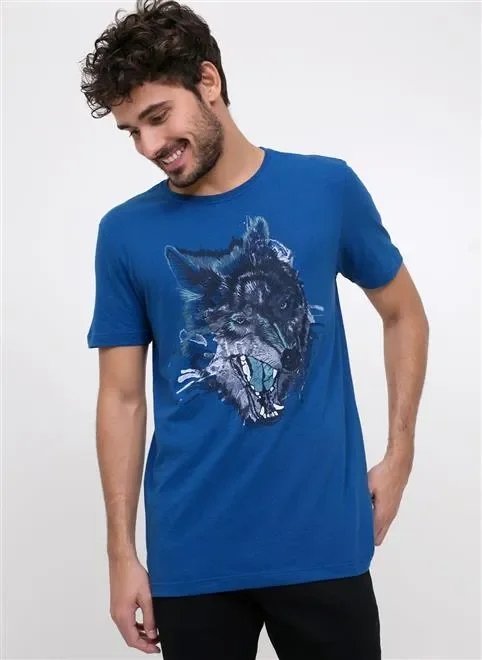 camiseta estampa lobo azul camiseta estampa lobo azul