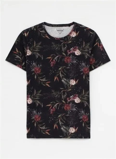 camiseta estampada floral preta camiseta estampada floral preta