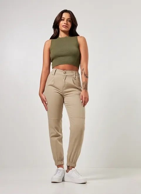 calça jogger cintura alta em sarja calça jogger cintura alta em sarja