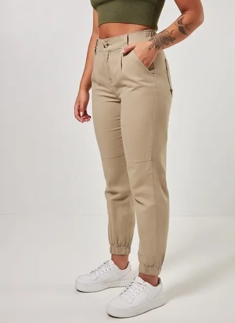 calça jogger cintura alta em sarja calça jogger cintura alta em sarja