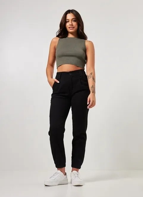 calça jogger cintura alta em sarja calça jogger cintura alta em sarja