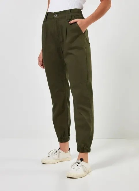 calça jogger cintura alta em sarja calça jogger cintura alta em sarja