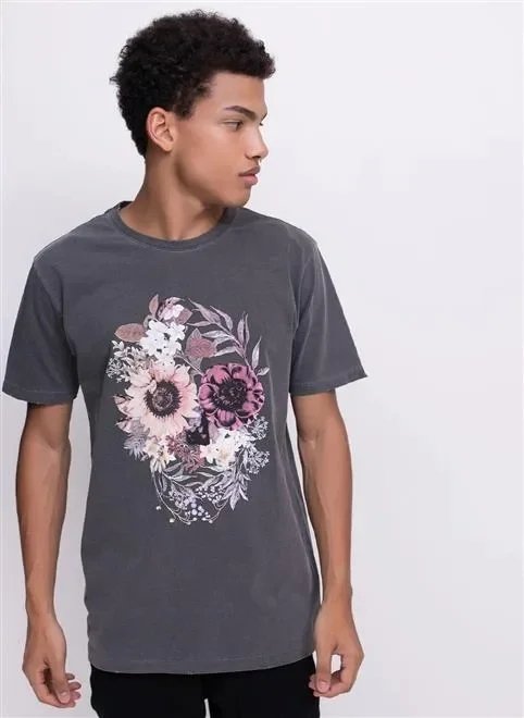 camiseta estonada caveira floral camiseta estonada caveira floral