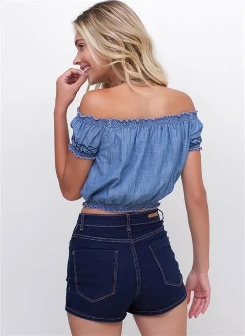 blusa jeans ciganinha cropped bordados blusa jeans ciganinha cropped bordados