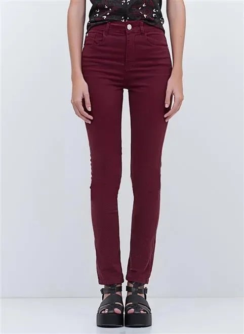 calça vinho com bordado boho lateral calça vinho com bordado boho lateral