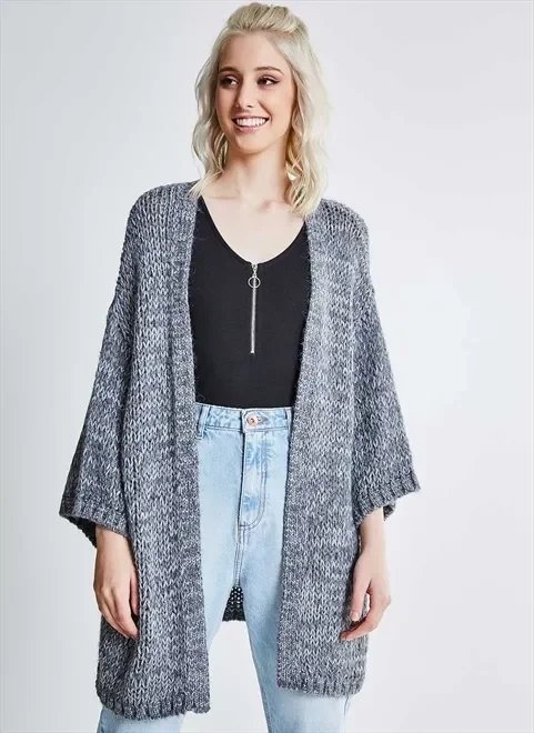 kimono amplo em tricô mesclado kimono amplo em tricô mesclado