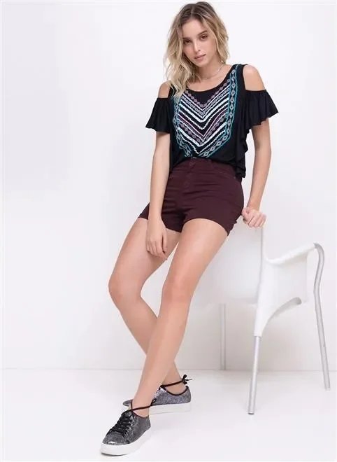 blusa ombro de fora puff + aplicação blusa ombro de fora puff + aplicação