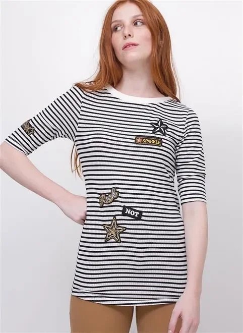 t-shirt ribana listrada com patches t-shirt ribana listrada com patches