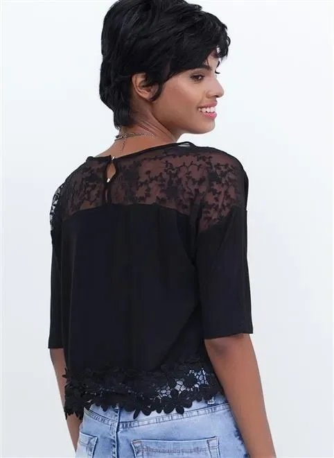 blusa crepe renda detalhes barra guipiri blusa crepe renda detalhes barra guipiri