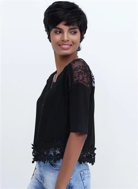 blusa crepe renda detalhes barra guipiri blusa crepe renda detalhes barra guipiri