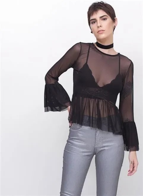 blusa manga longa em tule blusa manga longa em tule