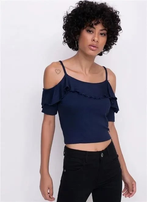 blusa cropped com babados blusa cropped com babados