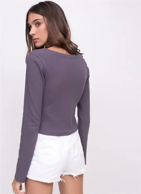 blusa manga longa cropped canelada blusa manga longa cropped canelada