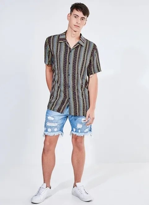 camisa estampa étnica com listras neon camisa estampa étnica com listras neon