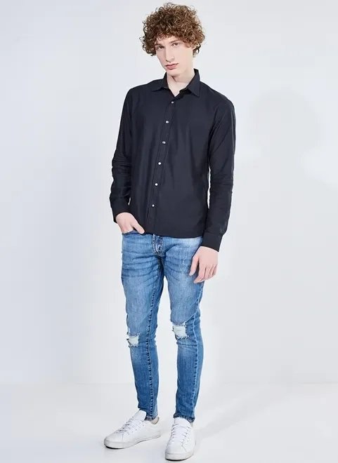 camisa manga longa com botões de pressão camisa manga longa com botões de pressão