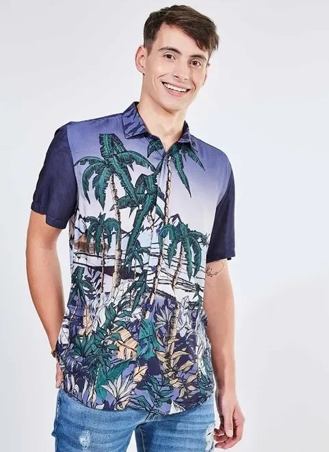 camisa estampa praia noturna camisa estampa praia noturna