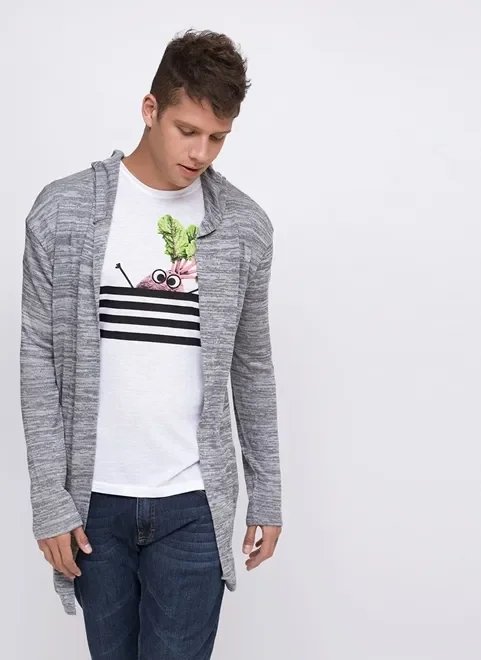 cardigan alongado em malha mescla cardigan alongado em malha mescla