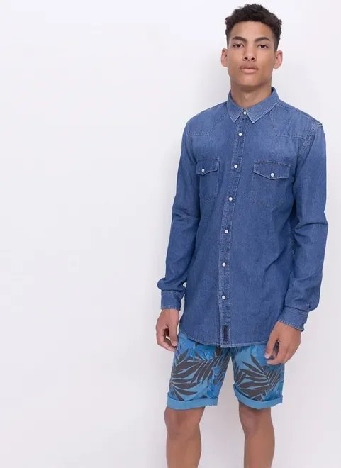 camisa em jeans escuro camisa em jeans escuro