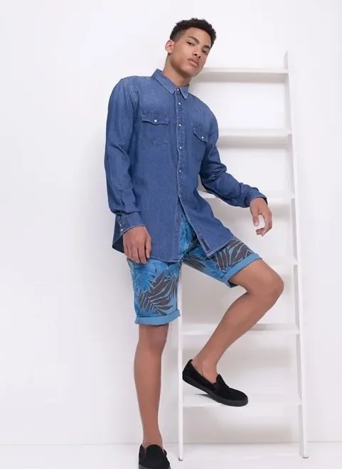 camisa em jeans escuro camisa em jeans escuro