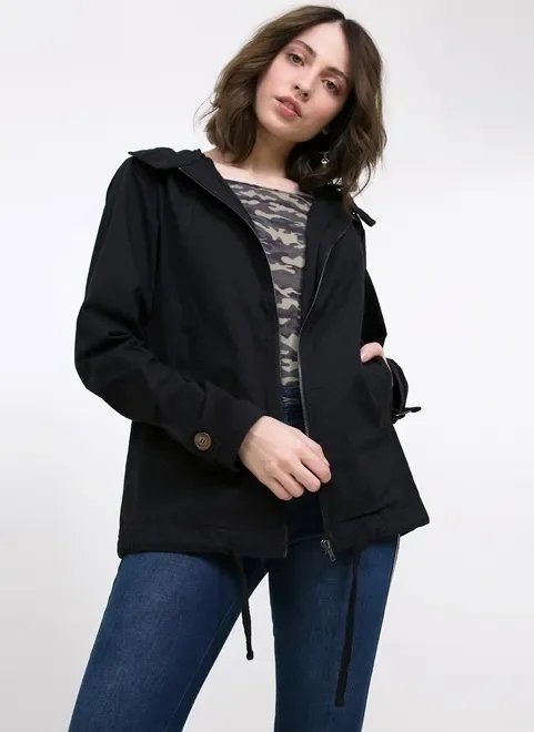 jaqueta parka preta em algodão jaqueta parka preta em algodão