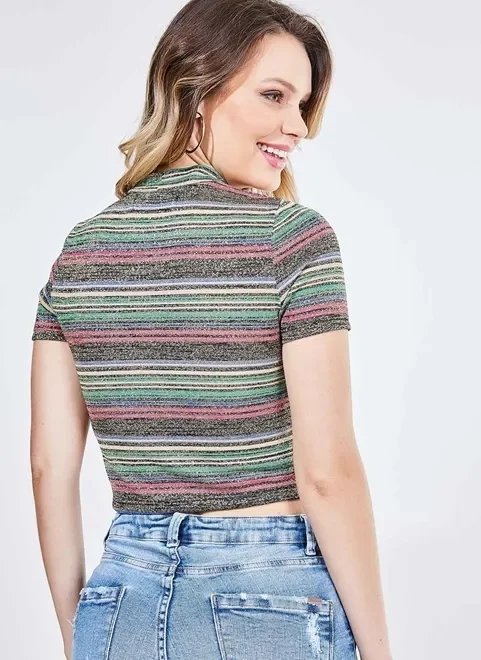 blusa cropped listras coloridas com fio metalizado blusa cropped listras coloridas com fio metalizado