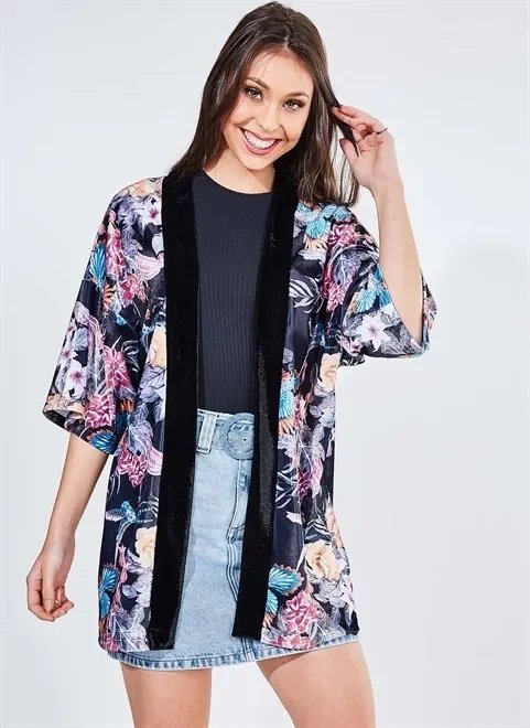 kimono floral aquarela em veludo kimono floral aquarela em veludo