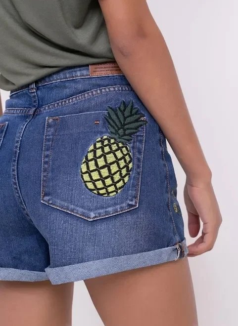 short jeans hot pants bordado abacaxi short jeans hot pants bordado abacaxi