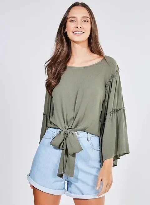 blusa manga 7/8 com amarração blusa manga 7/8 com amarração