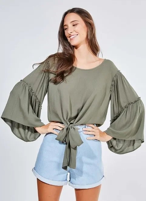 blusa manga 7/8 com amarração blusa manga 7/8 com amarração