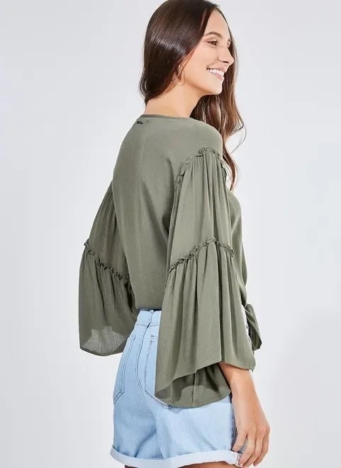 blusa manga 7/8 com amarração blusa manga 7/8 com amarração