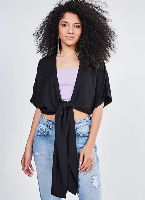 blusa cropped manga curta com amarração blusa cropped manga curta com amarração