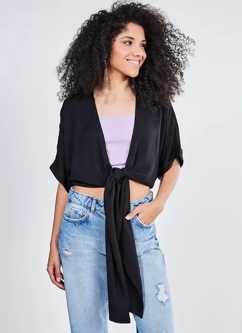 blusa cropped manga curta com amarração blusa cropped manga curta com amarração