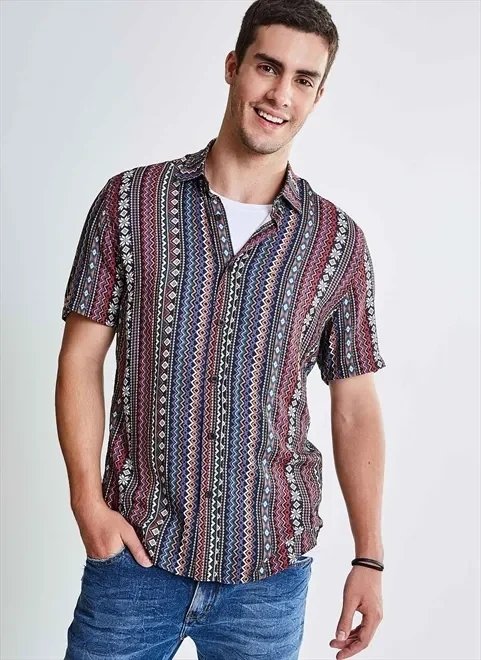 camisa regular estampa étnica camisa regular estampa étnica