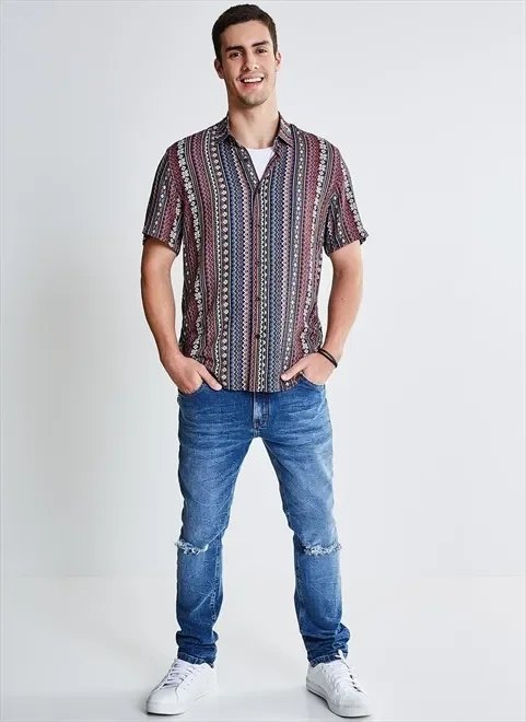 camisa regular estampa étnica camisa regular estampa étnica
