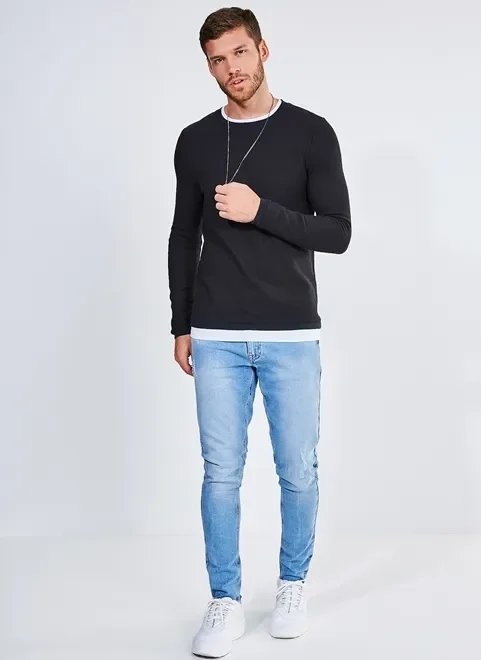 blusa manga longa em malha texturizada blusa manga longa em malha texturizada