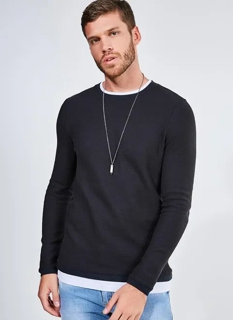 blusa manga longa em malha texturizada blusa manga longa em malha texturizada